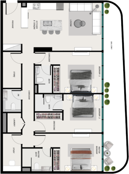 COSMOS Ocean Pearl - 3 BHK Without Pool