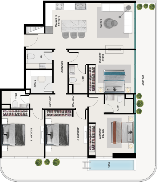 COSMOS Ocean Pearl - 4 BHK With Pool
